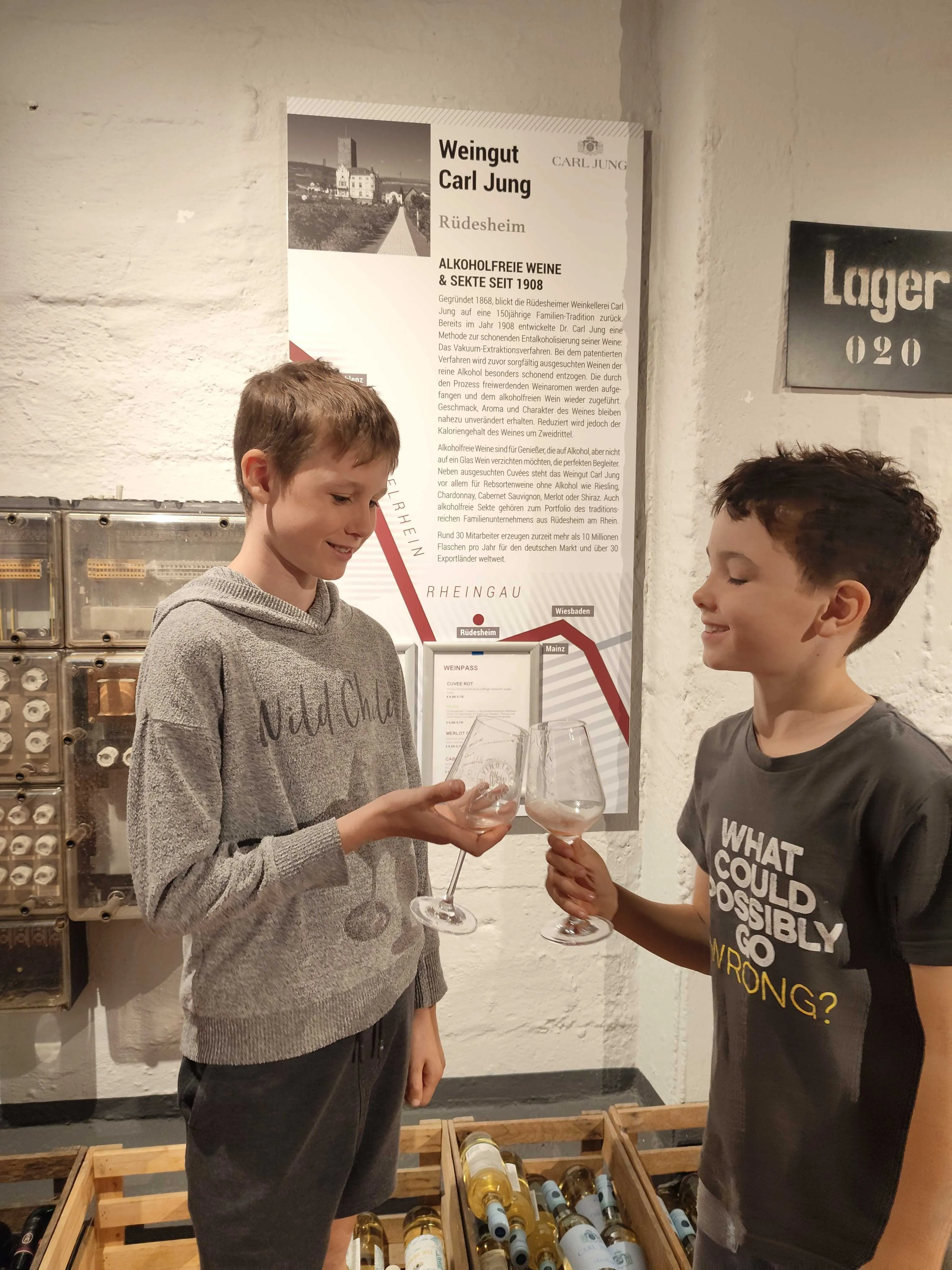 Jake and Miles tasting some alkoholfrei wine