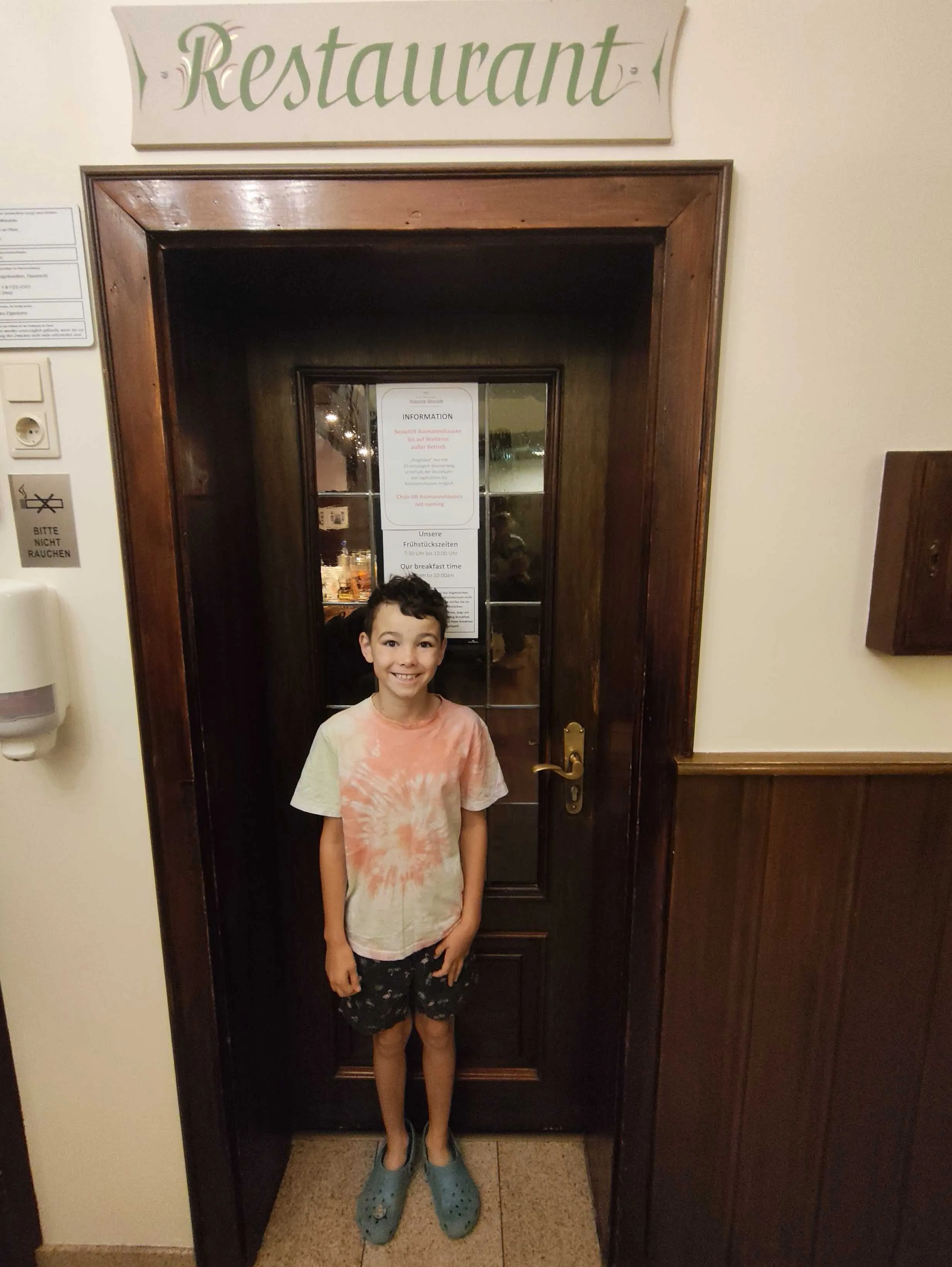 Miles entering the breakfast buffet