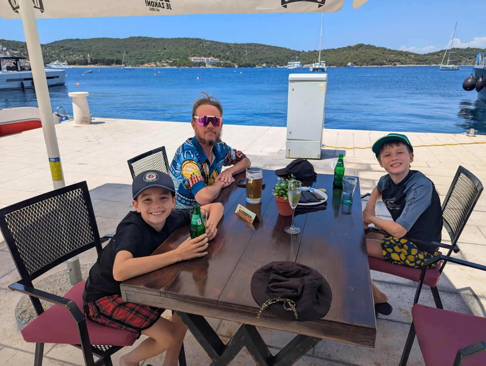 Miles, Stu and Jake at lunch in Vis
